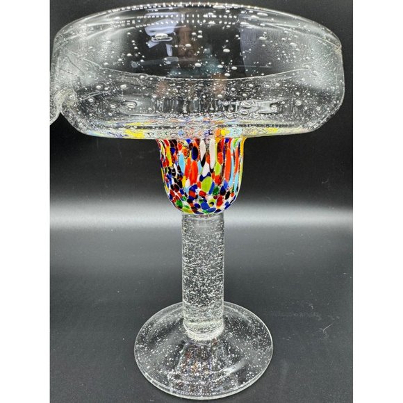 Set of 2 Baja Confetti Stemmed Margarita Glass  Hand Made Gorgeous 7" - Picture 2 of 12